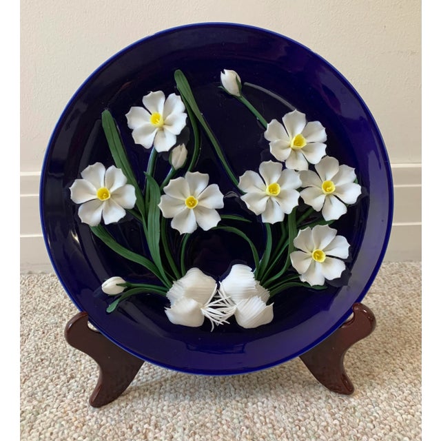 Vintage Ceramic Flower Plate For Sale - Image 4 of 12