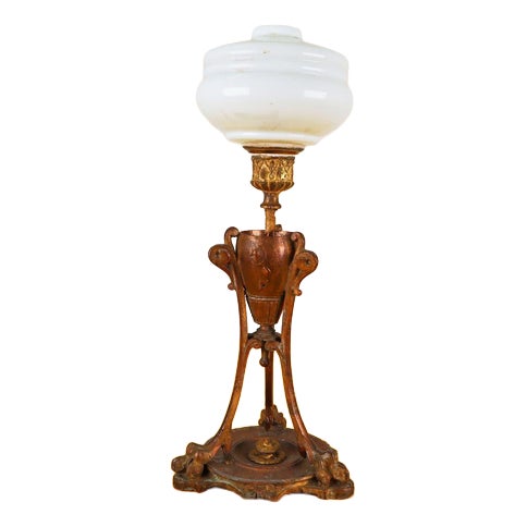 Vintage Art Nouveau Metal and Glass Lamp For Sale