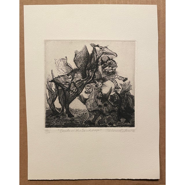 Adrienne Cullom (born 1938). "Beast in the Landscape" pencil signed, titled, dated 1972 and numbered 79 of 100. . She is a...