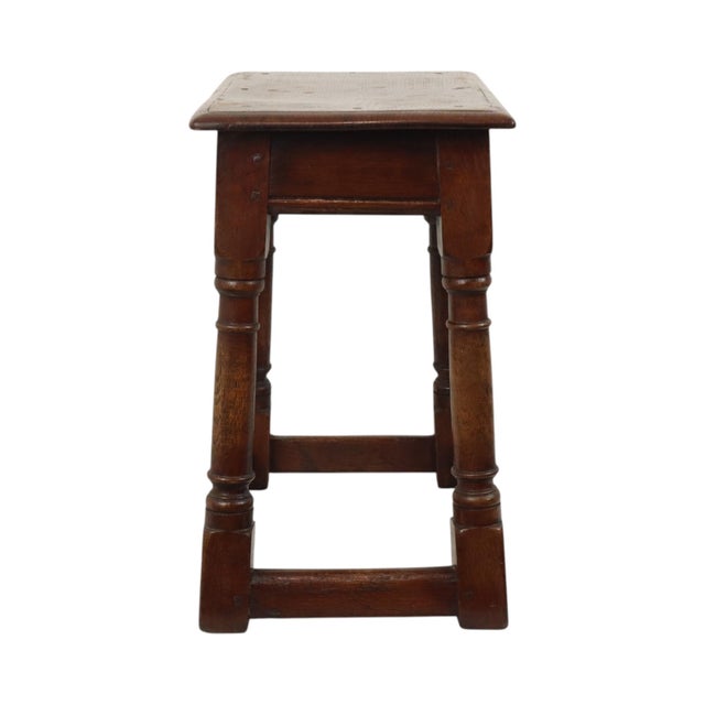 Rustic Antique Oak English Joint Stool For Sale - Image 3 of 18