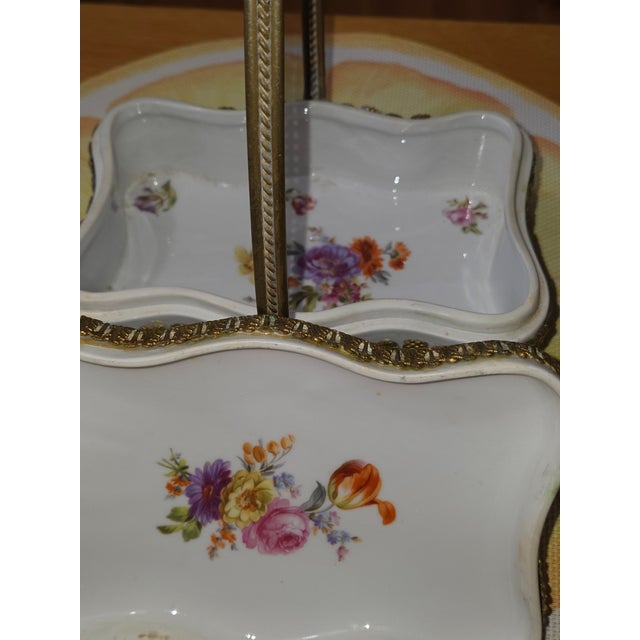 Highly collectible, stunning ,Antique German Elfinware porcelain Trinket Dresser Box in a gilt ormolu brass mount basket.....