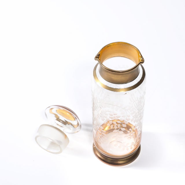 Mid Century Decanter Set With Six Glasses in Gilt Detailing and Etched Glass For Sale - Image 9 of 18