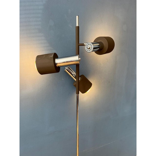 Vintage Space Age Brown and Chrome Floor Lamp from Dijkstra For Sale - Image 5 of 11