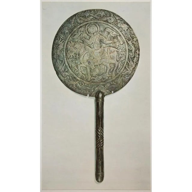 Early 13th Century Circular Steel Mirror, Original 1940s Swiss Photogravure For Sale