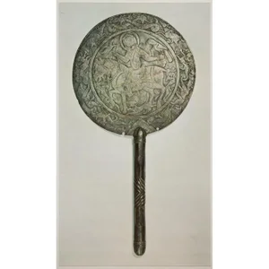 Early 13th Century Circular Steel Mirror, Original 1940s Swiss Photogravure