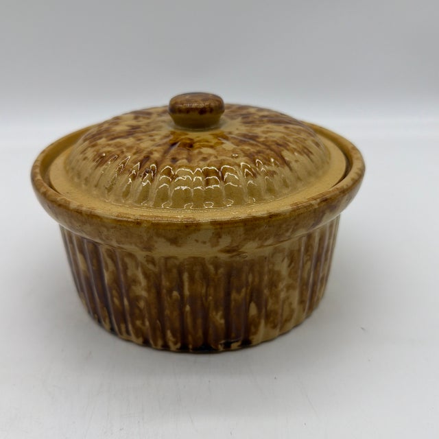Antique Brown Sponge Decorated Yellow Ware Cake Crock With a Lid, 1880’s For Sale - Image 10 of 12