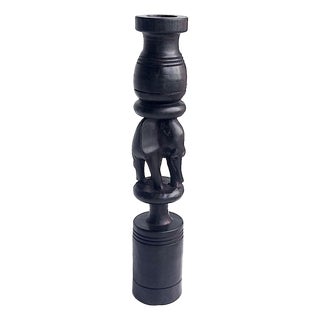 Vintage Hand-Carved African Ironwood Elephant Candlestick Holder For Sale