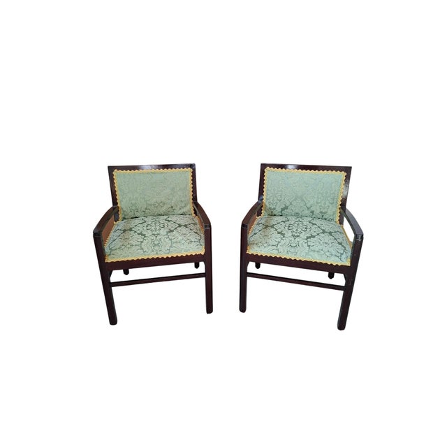 Vintage Armchairs in Mahogany and Fine San Leucio Silk, 1970s, Set of 2 For Sale - Image 3 of 16