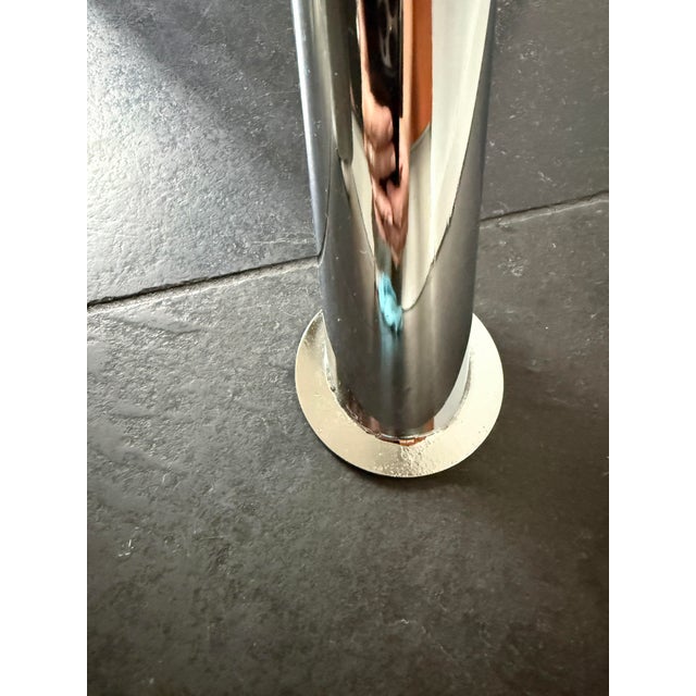 Vintage Modern Minimalist Round Glass Side Table with Sculptural Chrome Base, 1990s For Sale - Image 12 of 15