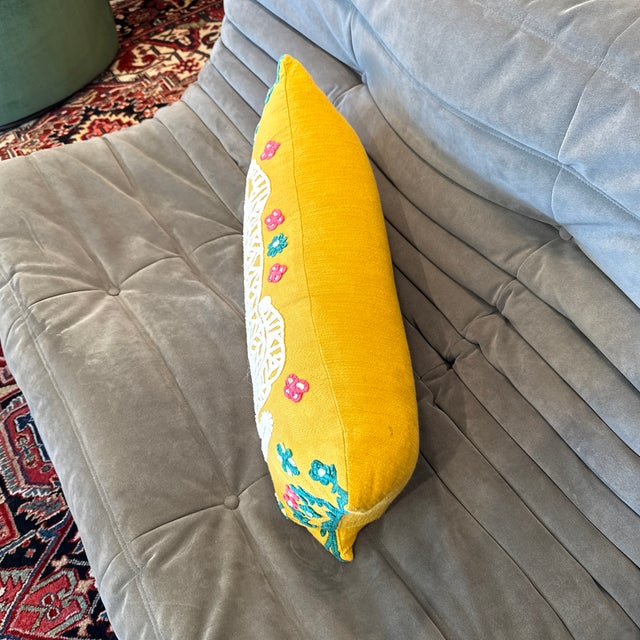 Yellow Anthropologie Embroidered Gael Tiger Lumbar Pillow For Sale - Image 8 of 12