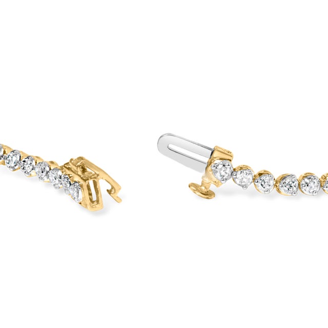 2020s 10K Yellow Gold Plated Sterling Silver 1.0 Cttw Round Diamond Tennis Bracelet For Sale - Image 5 of 5