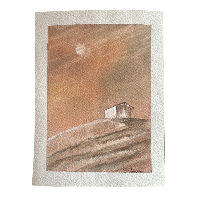 Original Watercolor Landscape Painting “At the Top of the Hill” For Sale