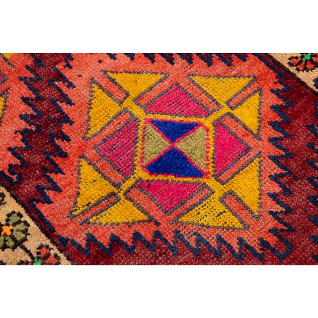 Mustard Vintage Persian Hamadan Runner – Geometric Tribal Wool Rug 3x14 For Sale - Image 8 of 10