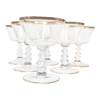 Gold Rimmed Crystal Champagne Coupes- Set of Six For Sale