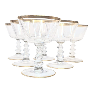 Gold Rimmed Crystal Champagne Coupes- Set of Six