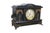 Antique Victorian Sessions Clock Company key wound, chiming mantel clock. Black lacquered wood finish with brass foliate...