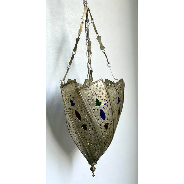 Vintage Engraved Colored Glass Lantern For Sale - Image 9 of 12