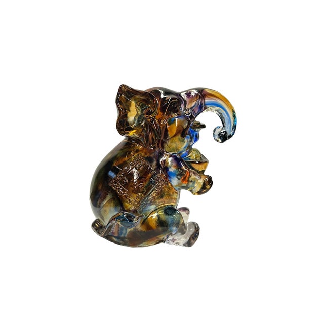 Pair Mixed Color Crystal Glass Fengshui Fortune Trunk Up Elephant Statues For Sale - Image 10 of 10