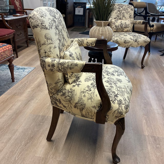 Ivory Early 20th Century Louis XV Style French Toile Arm Chairs (2) With Matching Pillows For Sale - Image 8 of 10