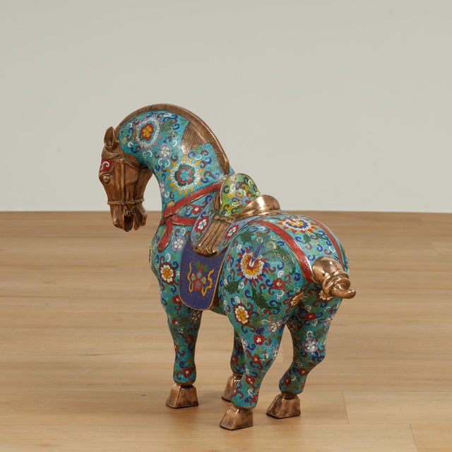 Metal Pair of Vintage Chinese Cloisonne Horses For Sale - Image 7 of 18