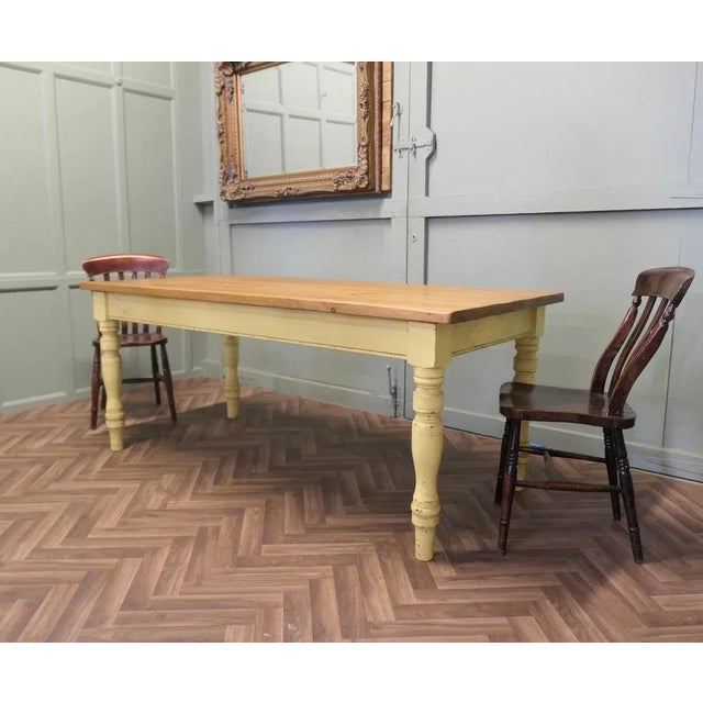 6ft. Long Pine Farmhouse Table This is a good Farmhouse table, it has an old waxed top, the chunky legs are turned and...