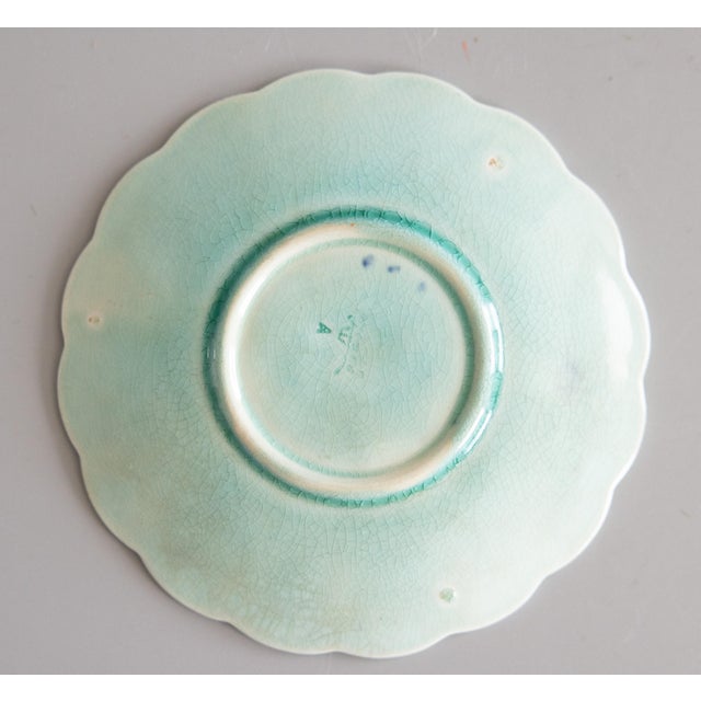 Ceramic 19th Century Swedish Rörstrand Majolica Turquoise Chestnut Leaf Plate For Sale - Image 7 of 8