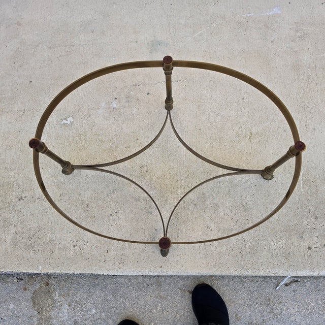 Vintage LaBarge Oval Brass Hoof Footed Glass Top Coffee Table For Sale - Image 15 of 15