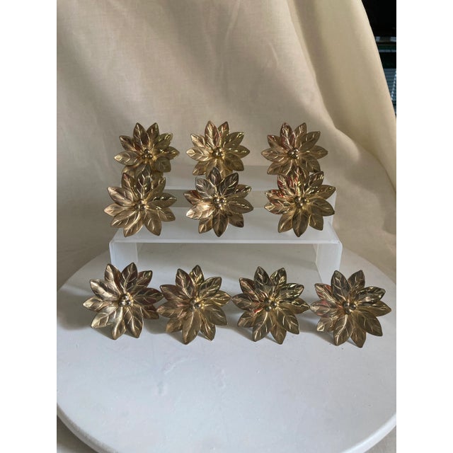 1970s Gold Metal Flower Napkin Ring Holder - Set of 10 For Sale - Image 13 of 13