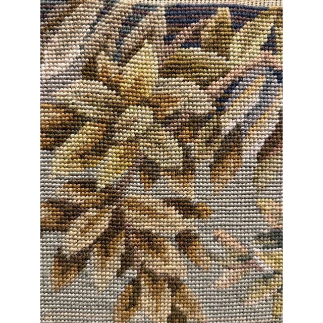 Large vintage verdure landscape textile panel titled “La Source,” depicting a romantic woodland setting with a winding...