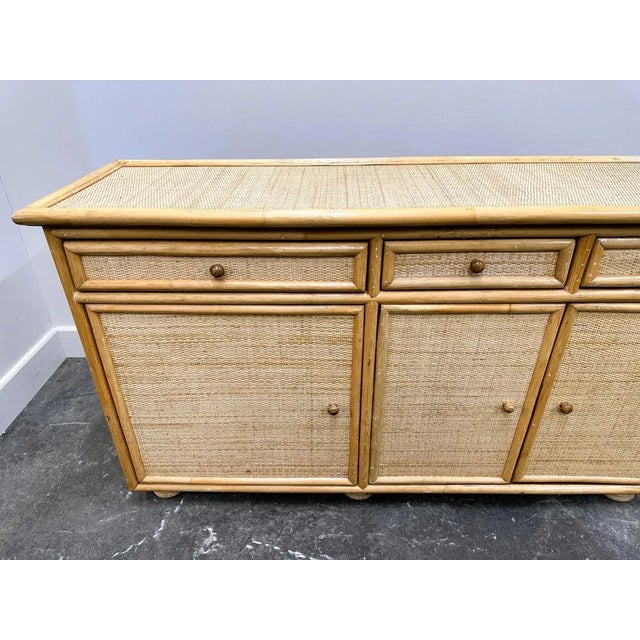 Wood Vintage Bamboo and Rattan Sideboard, Italy, 1970s For Sale - Image 7 of 13