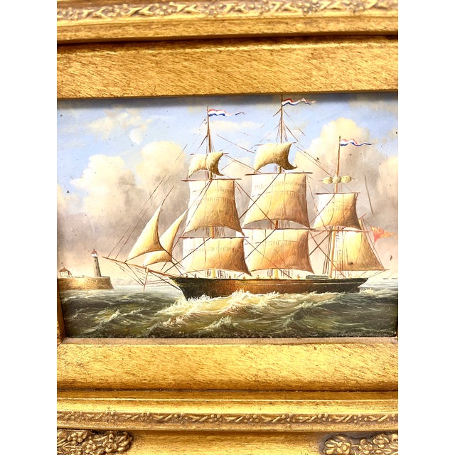Wood Vintage Clipper Ship Painting: Ornate Heavy Gold Frame For Sale - Image 7 of 11