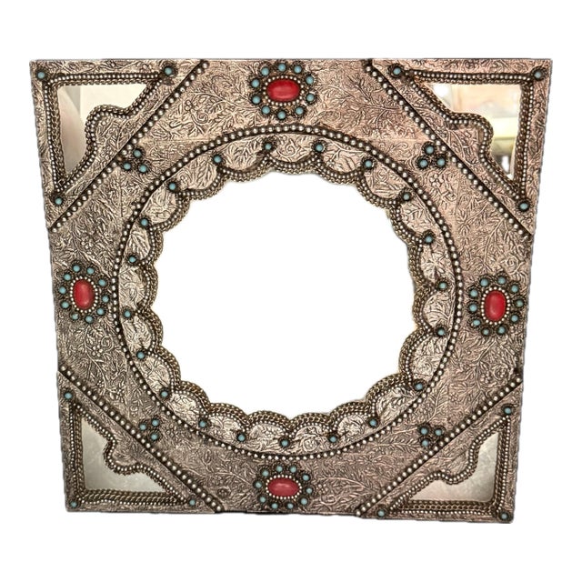 1980s Jeweled Tin Wrapped Mirror For Sale