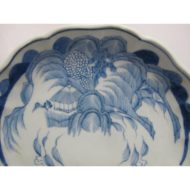Japanese Japanese Blue & White Sansu Sometsuke Mountain Landscape Village Plate Set of 3 For Sale - Image 3 of 11