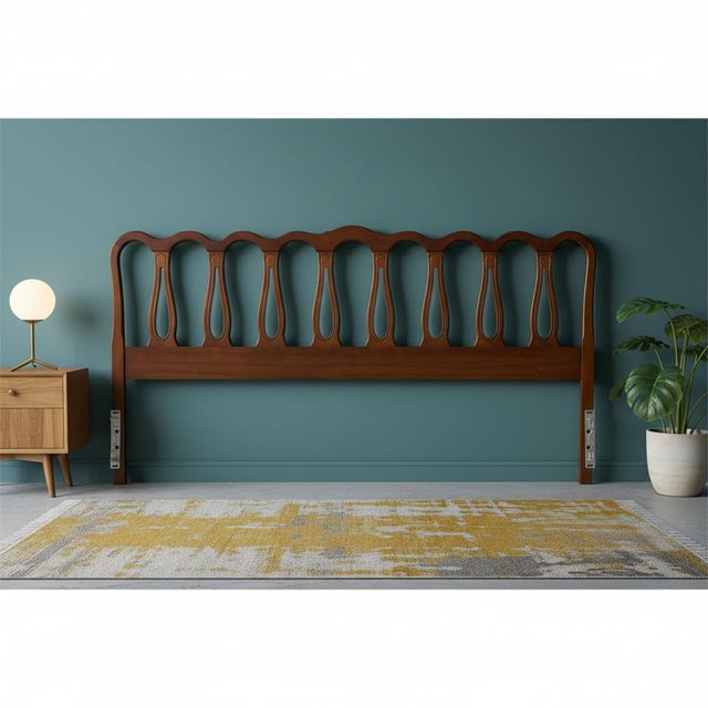 Brown King Size Mid-Century Modern Walnut Headboard With Elegant Arches For Sale - Image 8 of 12