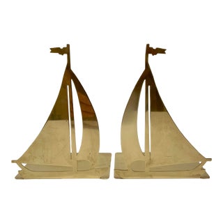 Pair Brass Sailboat Bookends For Sale