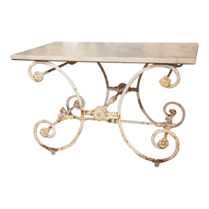 19th Century Painted French Iron Pastry or Butcher Table With Carrara Marble Top