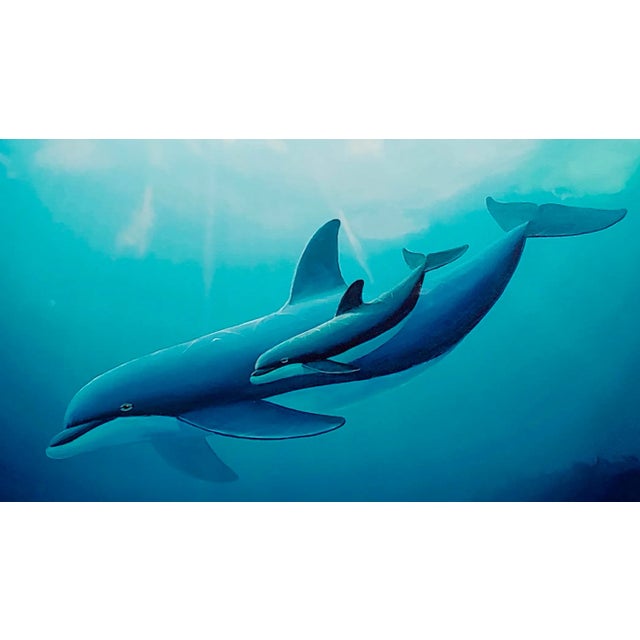 1990s Robert Wyland Dolphin & Her Baby -Pacific Home 1990-Original Oil Painting For Sale - Image 5 of 11