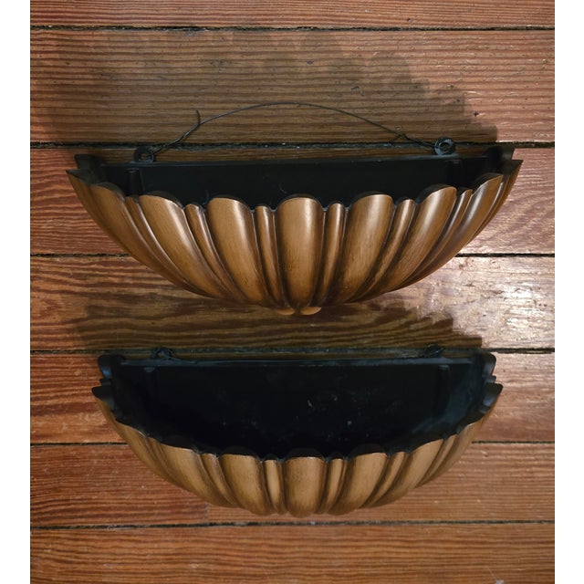 Art Deco Pair Vintage Syroco Inc. Wall Pocket Planters For Sale - Image 3 of 5