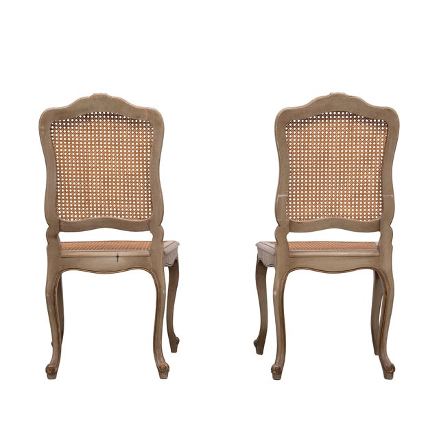 Brown Louis XV Gilt and Green Painted Cane Side Chairs, 1880, Set of 2 For Sale - Image 8 of 14