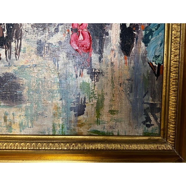 Mid 20th Century Post Impressionist Oil on Canvas Painting of Paris Streets With Arc De Triomphe in the Style of Antoine Blanchard, Unsigned, Framed For Sale - Image 11 of 12