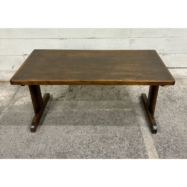 Vintage Rustic Trestle Campaign Style Cocktail or Coffee or Wine Tasting Table For Sale In Kansas City - Image 6 of 12