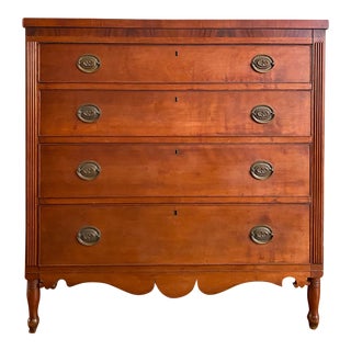Antique Early 1800s Neoclassical American Cherry Chest With Fascinating Skirt For Sale