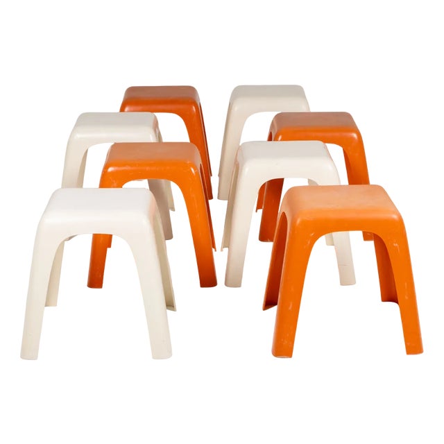 Eight Plastic Stools by G. Castiglioni, G. Gaviraghi and A. Lanza for Valenti Milan, 1980s, Set of 8 For Sale