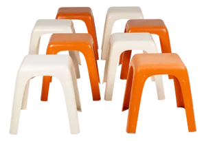 Eight Plastic Stools by G. Castiglioni, G. Gaviraghi and A. Lanza for Valenti Milan, 1980s, Set of 8