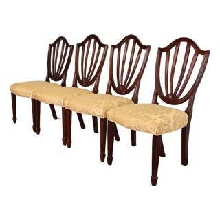 Baker Furniture Federal Carved Mahogany Shield Back Dining Chairs, Set of Four For Sale