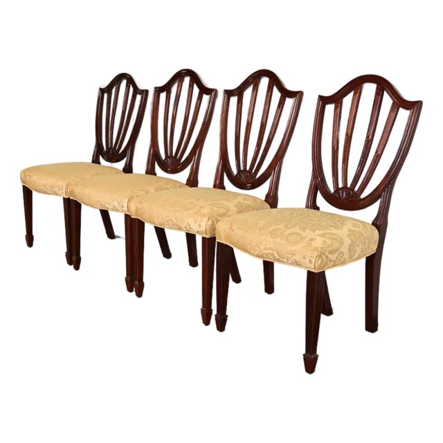 Baker Furniture Federal Carved Mahogany Shield Back Dining Chairs, Set of Four For Sale