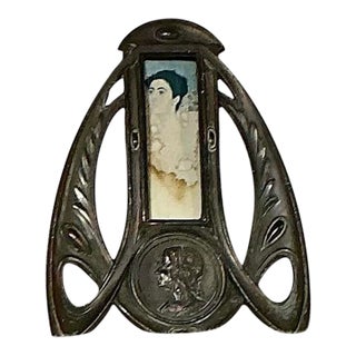 Antique Art Nouveau Photo Frame in Pewter With Postcard Insert, 1900s For Sale