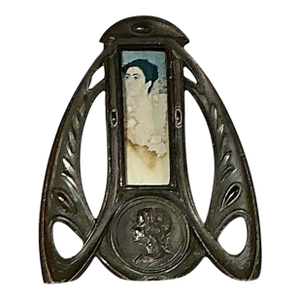 Antique Art Nouveau Photo Frame in Pewter With Postcard Insert, 1900s