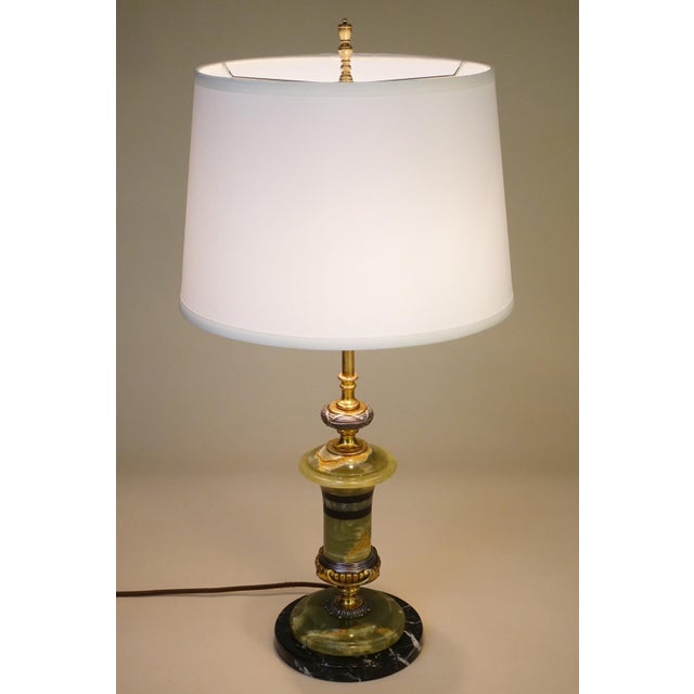 1920s Elaborate French Empire Neoclassic Green Onyx Black Marble Bronze/Brass Table Lamp For Sale - Image 9 of 12