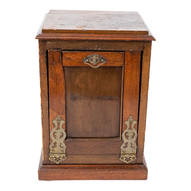 Antique Victorian Firewood / Coal Box With Cast Brass Hardware, Tilting Front Panel & Recessed Bin For Sale
